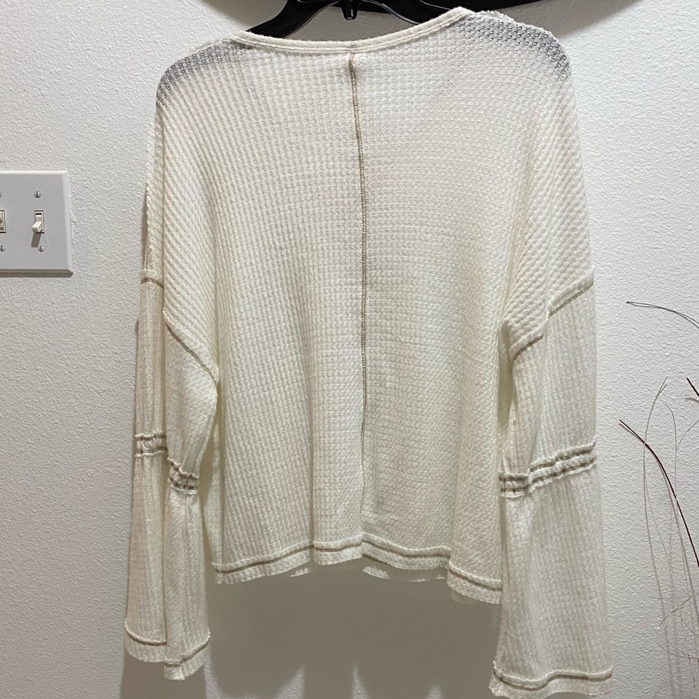 Elan Ladies Long Sleeve Textured Off White Top - S - Picture 7 of 8